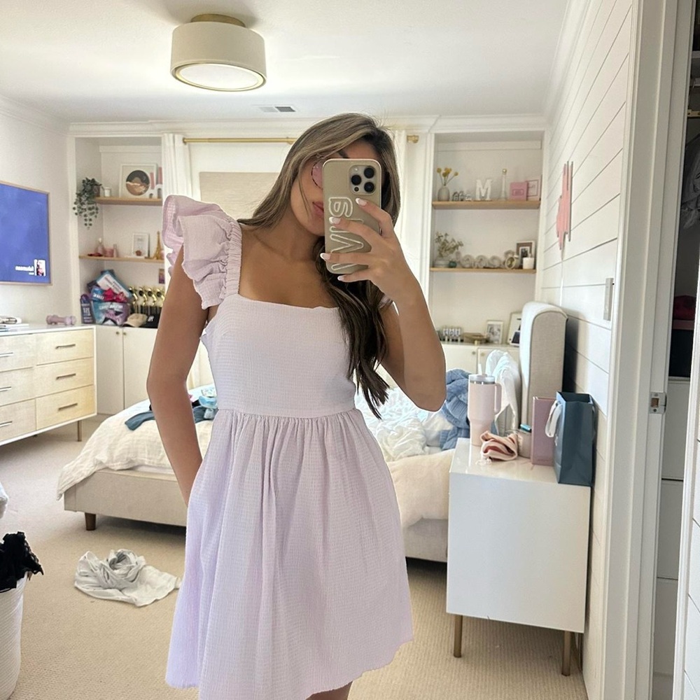Francesca's Collections Light Lavender Ruffle-Sleeve Mini Dress - Picture 2 of 3